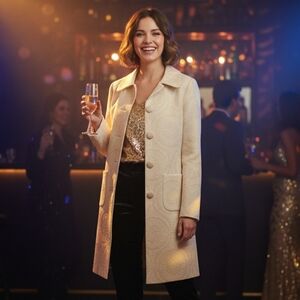 Vintage Old Navy Brocade Coat with Subtle Gold Threading – Early 2000s